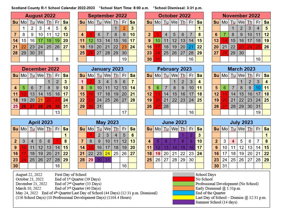 20222023 School Calendar Scotland County R1 School District