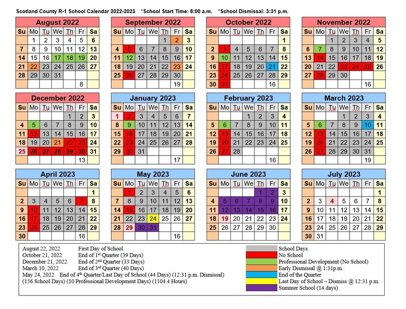2022 2023 School Calendar Scotland County R 1 School District